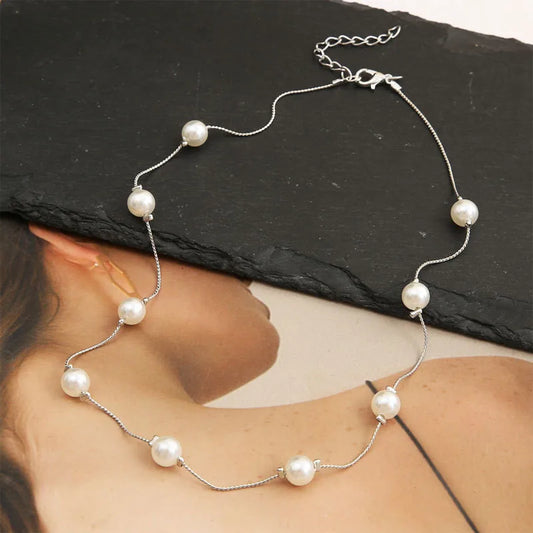 Pearl Choker Dainty Adjustable Necklace Rose Gold Plated Cultured Barque Pearl Tiny Chain Delicate Mother's Valentine Jewelry
