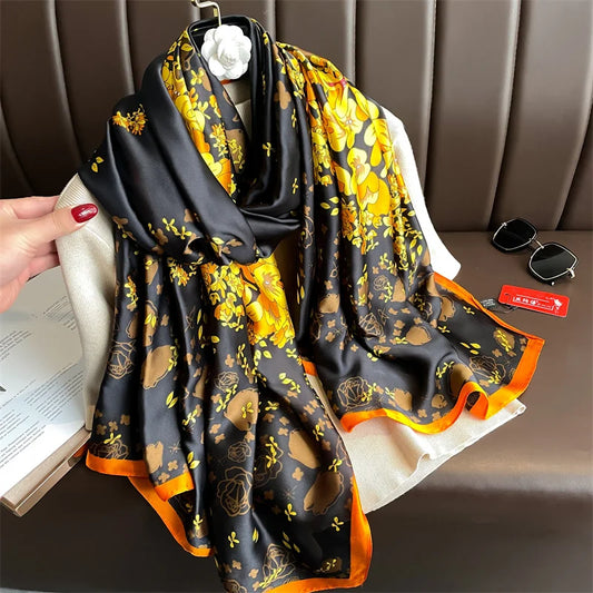 New 2025 180*88cm classic Silk Scarf Women Foulard Office lady Large Fashion Print Beach Hijab Shawl Warp Bandanna Muffler