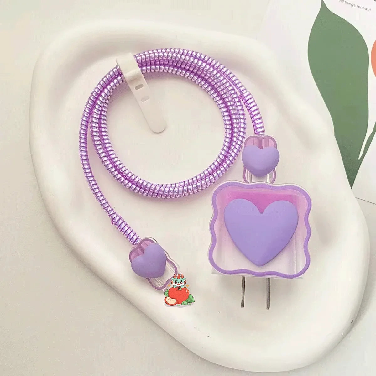 Charger Protector Cable Organiser for iPhone 14 13 Pro Max 18W 20W 3D Cartoon Love Heart Data Cable Management Cord Winder Kit