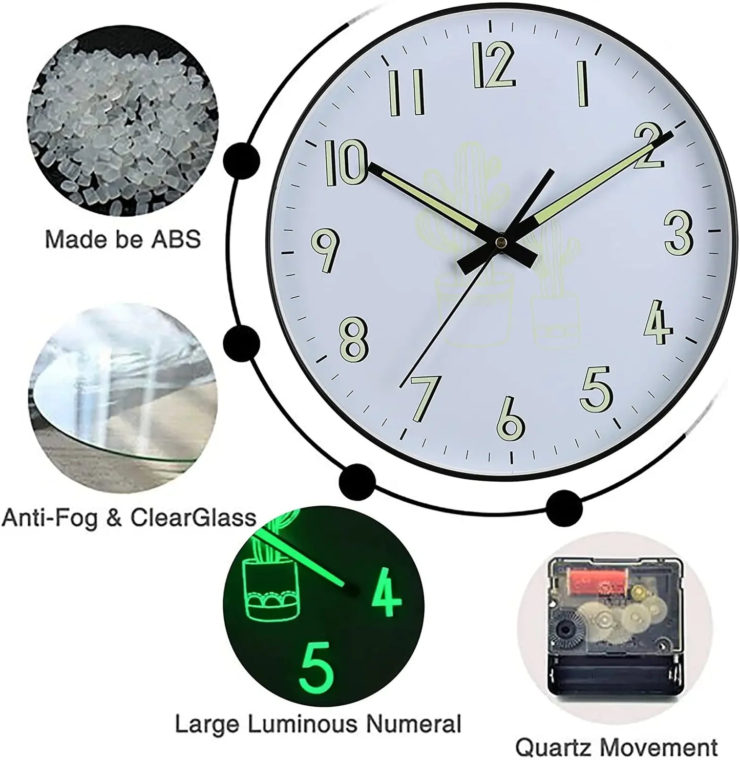 12 Inch Silent Non Ticking Quartz Clocks With Night Light for Bedroom Living Room Kitchen,Large Luminous Home Decoration