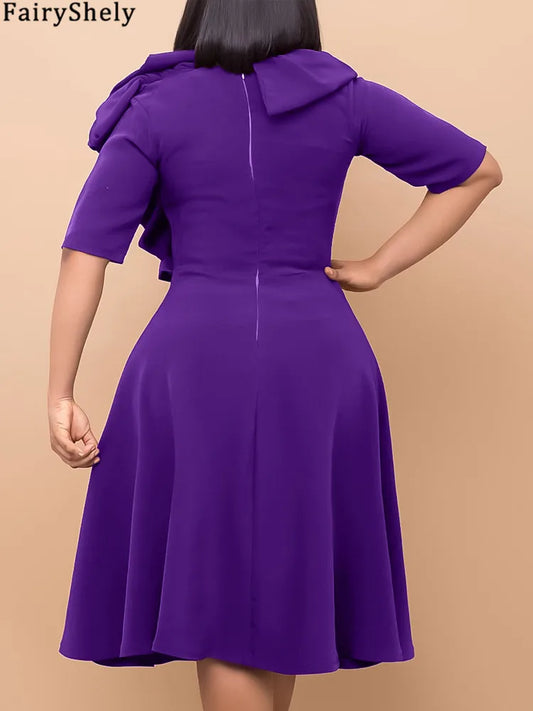 FairyShely 2024 Solid Ruffle Plus Size Long Dress Women Short Sleeve Large Big Dresses Summer Lady Party Tight Curvy Dress
