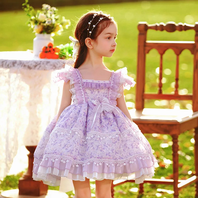 2024 Tulle Princess Elegant Dresses for Girls Petal Sleeves Spain Lolita Dresses Party Child Princess Dresses for Girls
