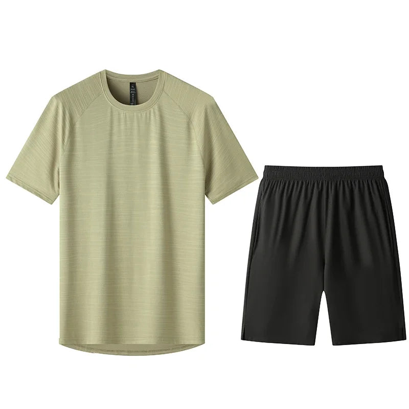 2pcs Set Mens Running Sportswear Suit Golf Tennis Workout Sweatshirts Short Sleeved Shorts Kits Outdoor Go Hiking Sports Clothes