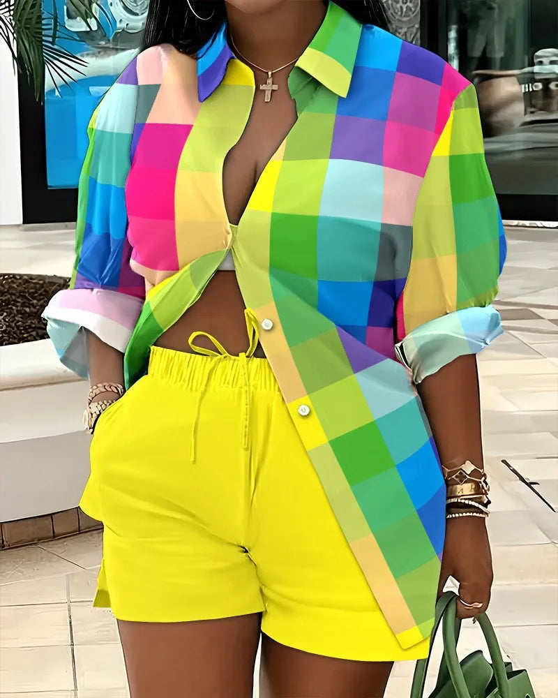 2025 Clothes for Women Fashion Women Long Sleeve Printing Two Piece Sets Womens Outifits Top Short Matching Sets Women Clothing