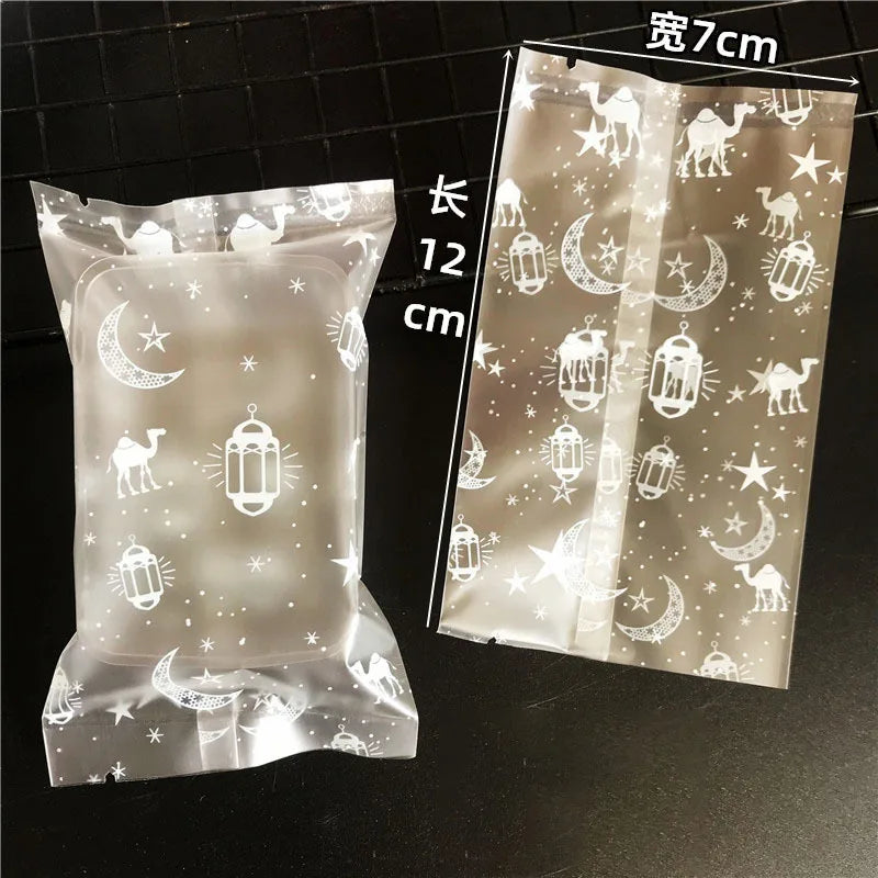 100PCS Eid Mubarak Plastic Candy Gift Bag Camel Moon Castle Cookie Bags Ramadan Kareem Decoration Islamic Muslim Party Supplies