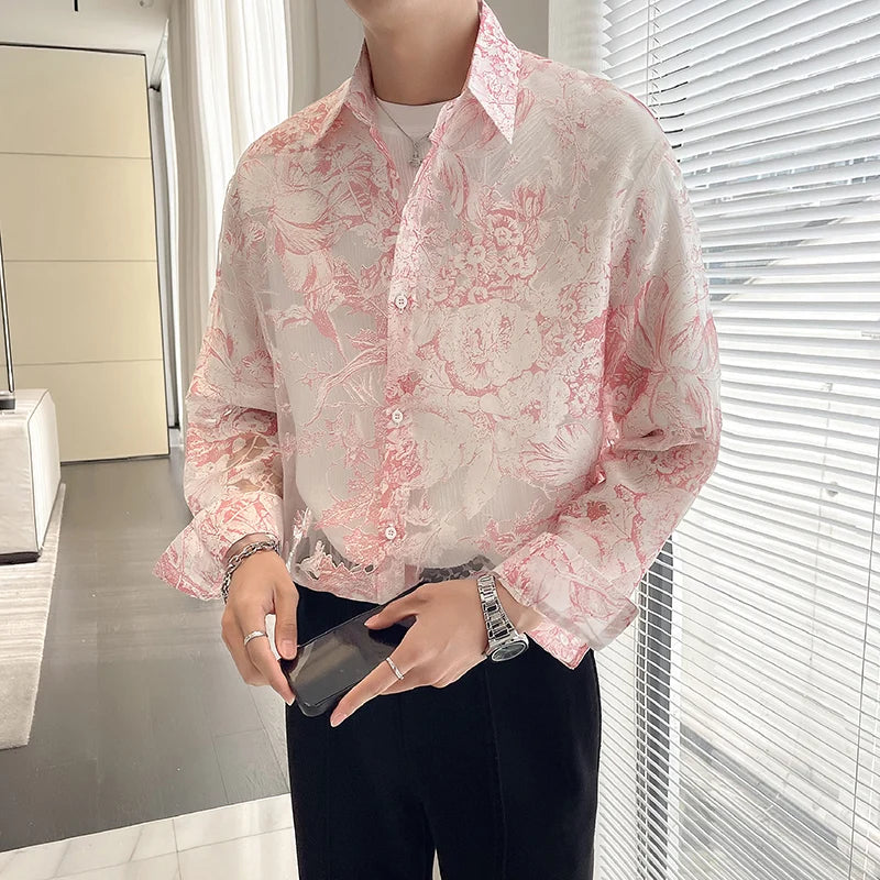 Loose Long-sleeved Shirt, Men's Single-breasted Square Collar Shirts Fashion Casual Blouse  - mon