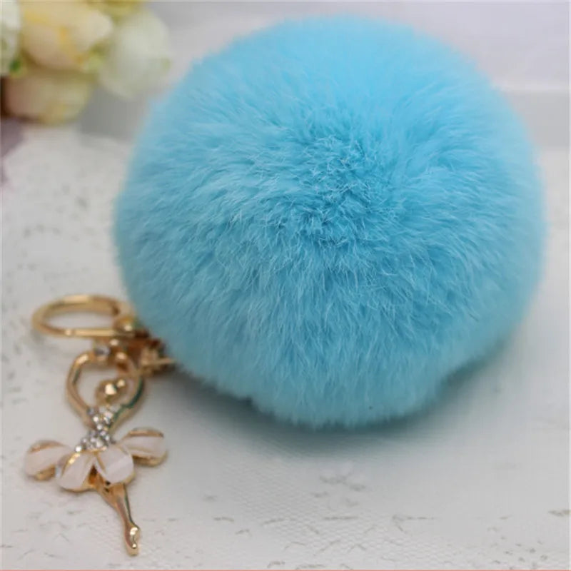 Car Women handBag Key Chain Fashion Pearl Chain Crystal Bottle Bow Pompom Keychain Fluffy Puff Ball Keychains Jewelry