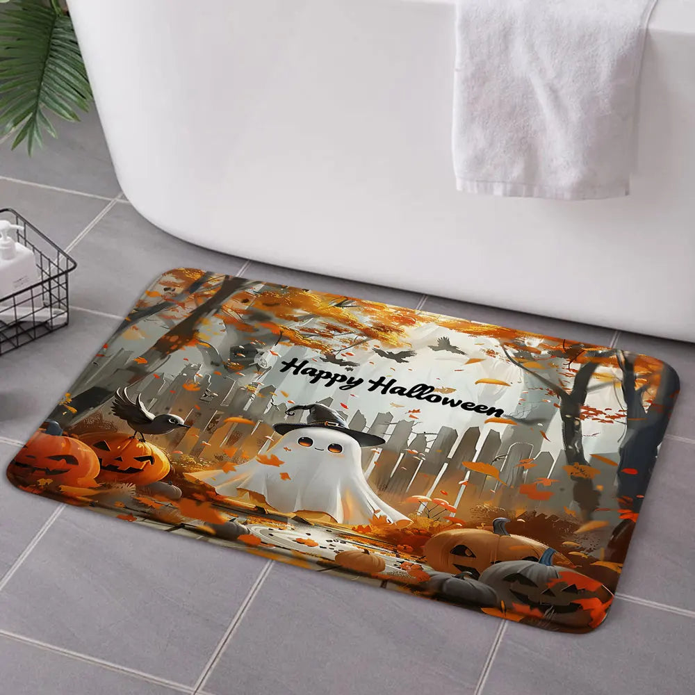 Funny Ghost Shower Curtain Set Halloween Skull Bat Flower Pumpkin Bath Screen Bathroom Mat Non Slip Rug Carpet Toilet Cover Home improvement decortion