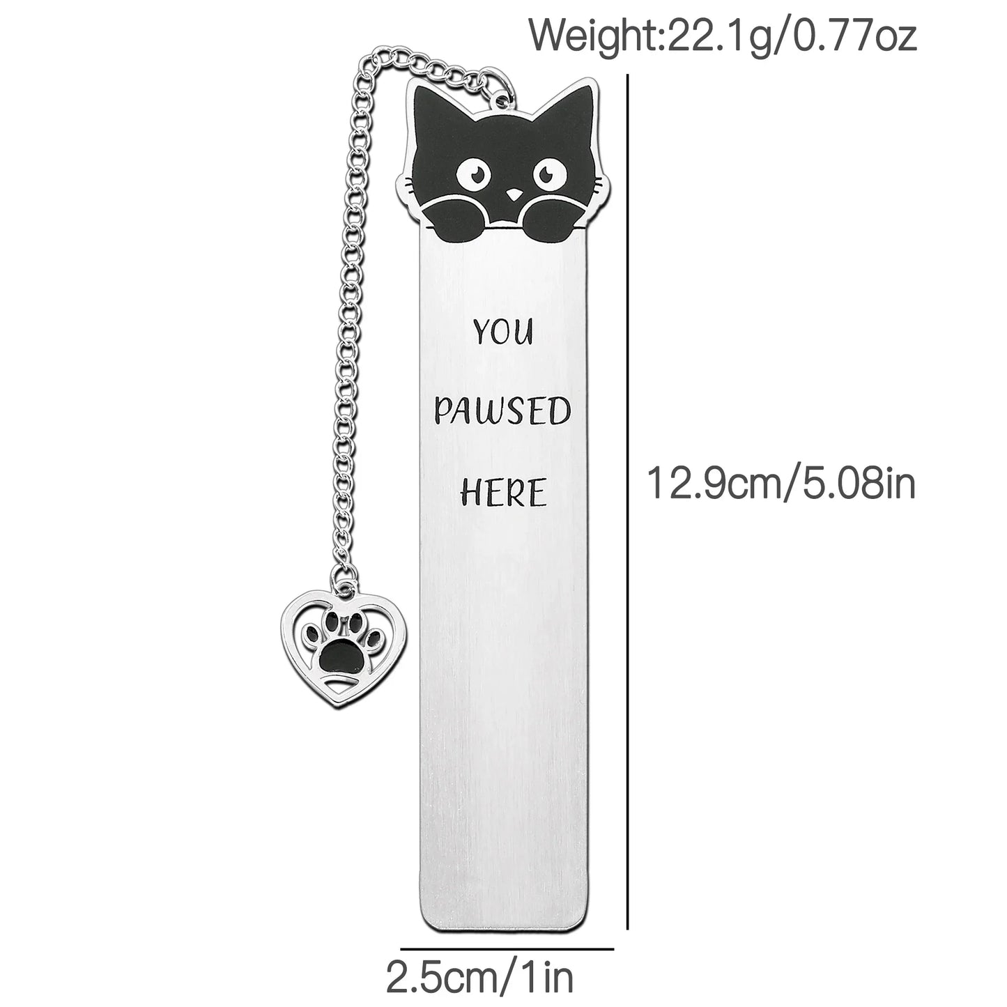 Cute Cat Metal Bookmark,Funny You Pawsed Here Cat Stainless Steel Bookmarks with Tassel, Reading Supplies Gift for Cat Book Love