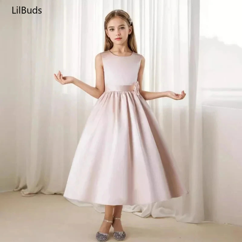 2024Princess Girls Party Dress Clothings Children Elegant Outfit Concert Fashion Luxury Costume Matching Host Satin Kids Clothes