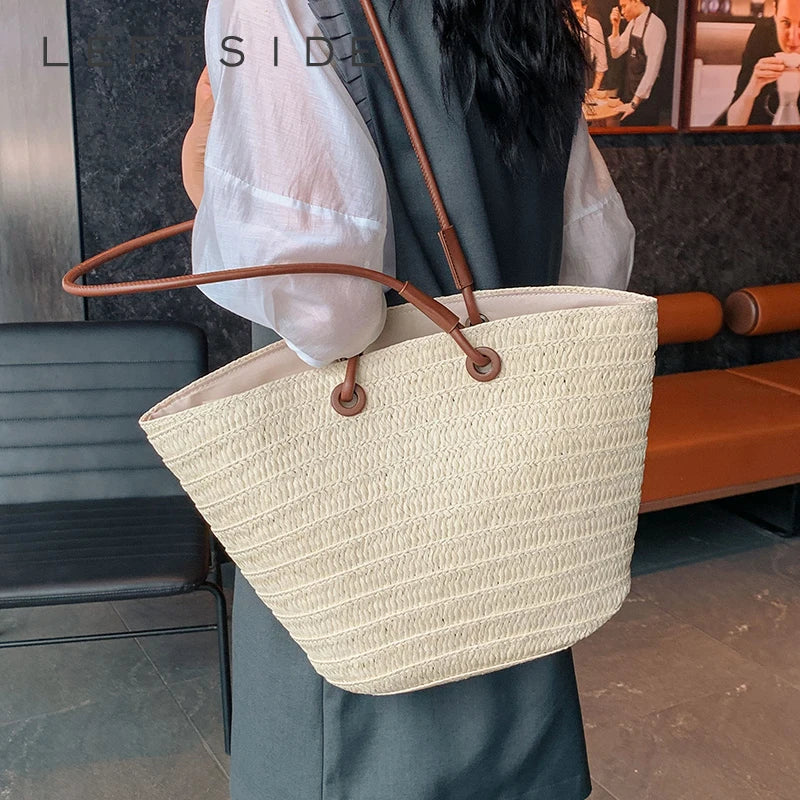 Large Design Straw Shoulder Bags for Women 2024 Y2K Korean Fashion Summer Tote Bags Travel Handbags and Purses Lady Beach Bag