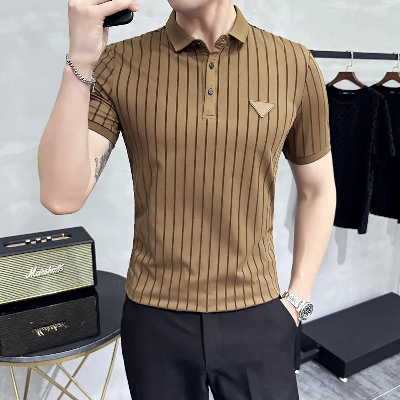 Luxury Brand Men's Clothing Striped POLO Shirts Men Short Sleeve Slim Casual T-shirt High-quality Male Formal Social Polos M-5XL