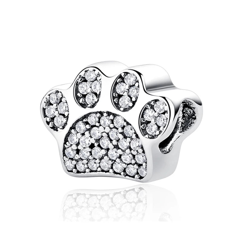 Original Silver Plated Charms For Women Love Pet Dog Cat Paw Print Pendant Beads Fit Pan Bracelets Necklaces DIY Luxury Jewelry