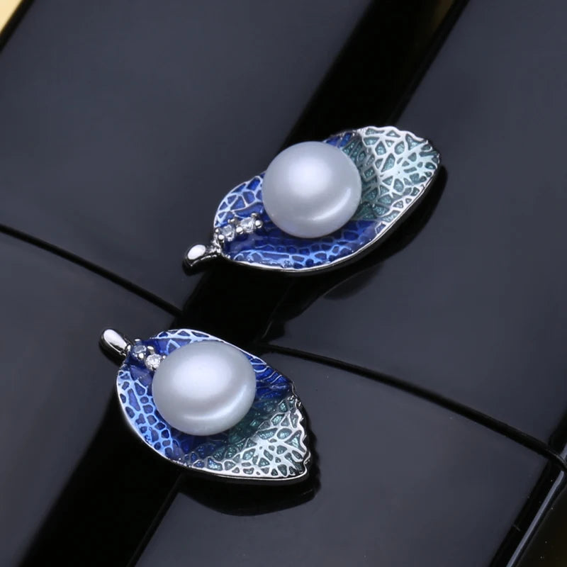 FENASY 925 Sterling Silver Jewelry sets Pearl Stud Earrings Natural Pearl Leaf Necklaces For Women