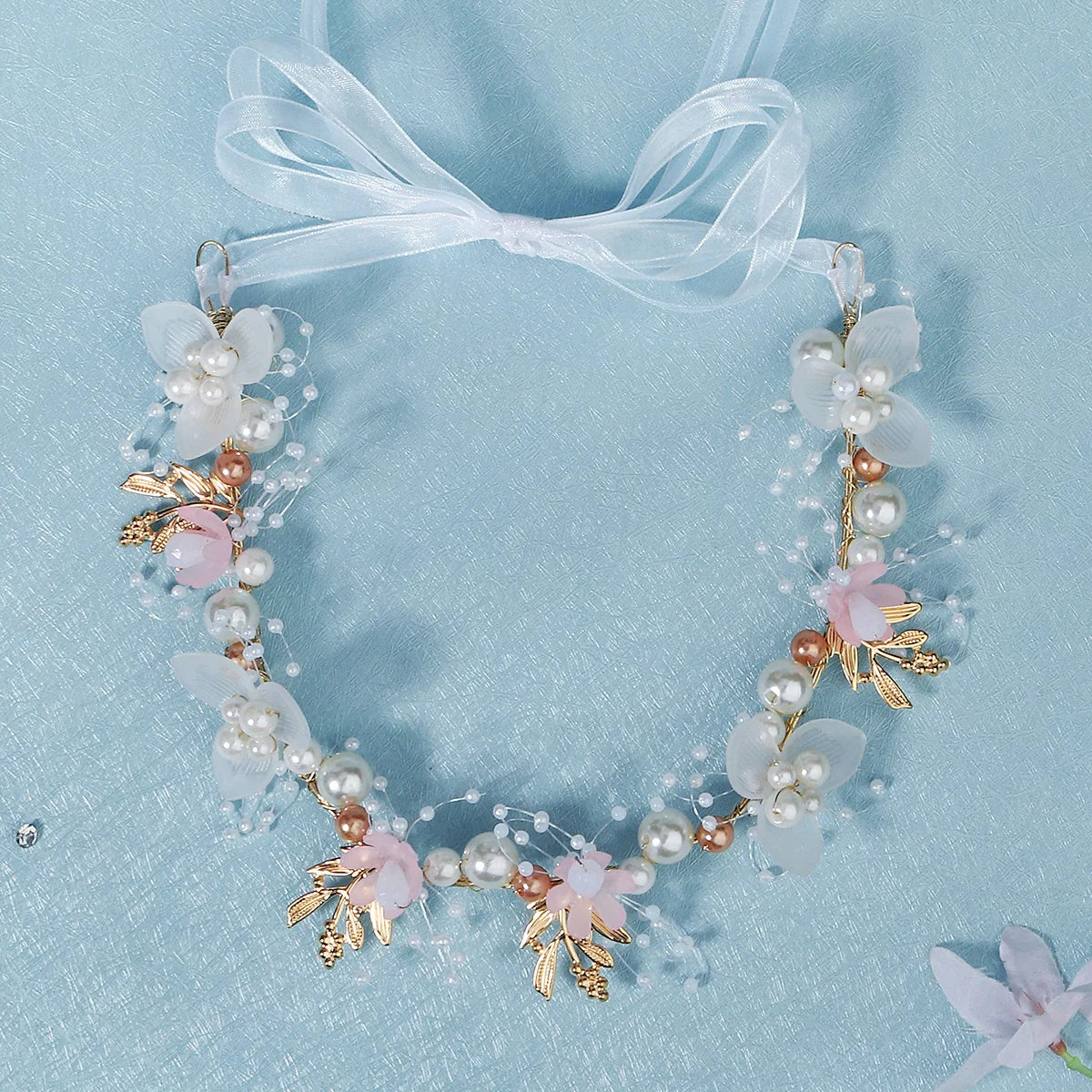 Efily Bride Wedding Hair Accessories Gorgeous Flower Headbands Braided Hair Vine Pearl Headpiece Hair Ornament For Women Girls
