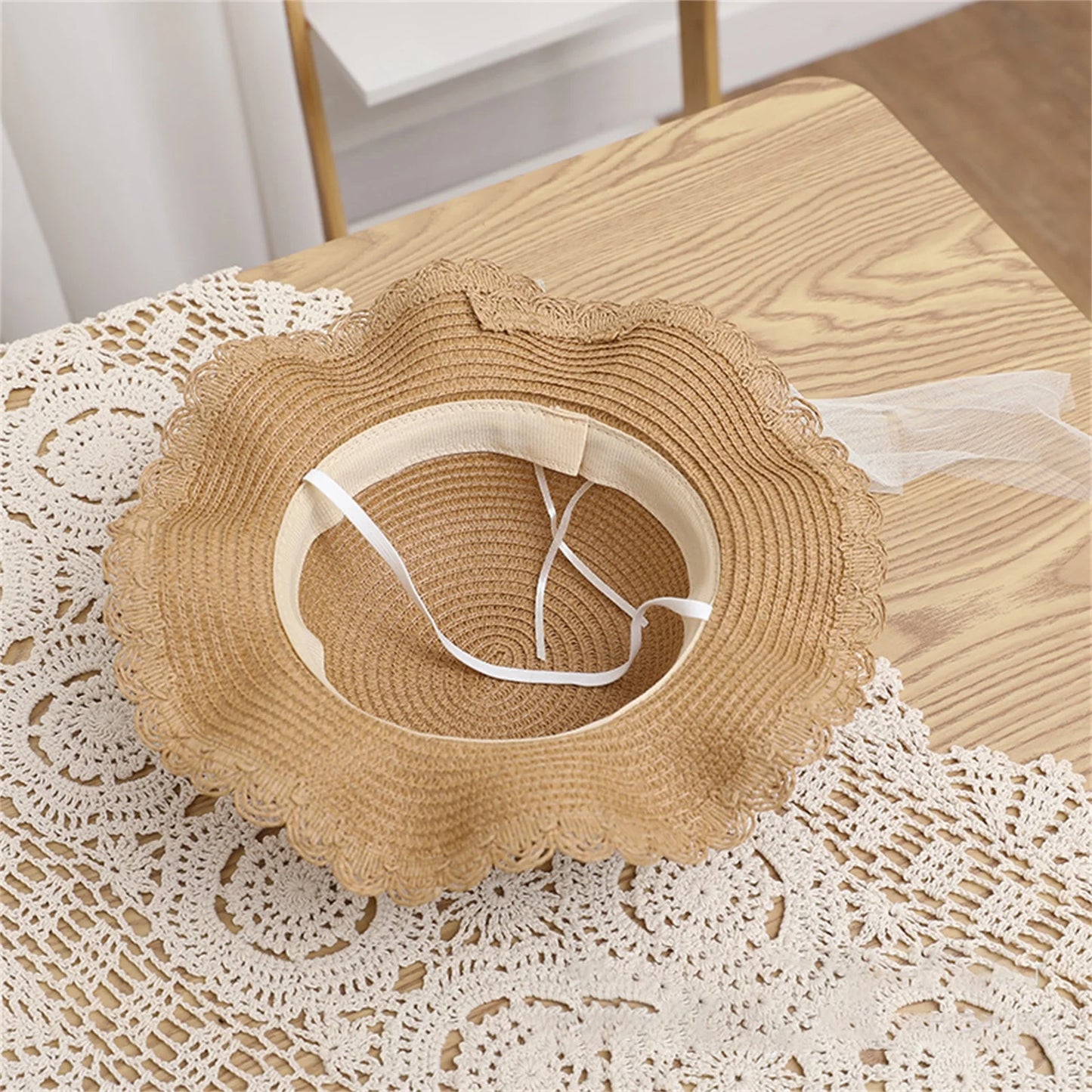 2pcs Set Girls Summer Straw Sun Hat Kids Summer Protection Wide Brim Reversible Bow Hats with Crossbody Bag Outdoor Acceessories