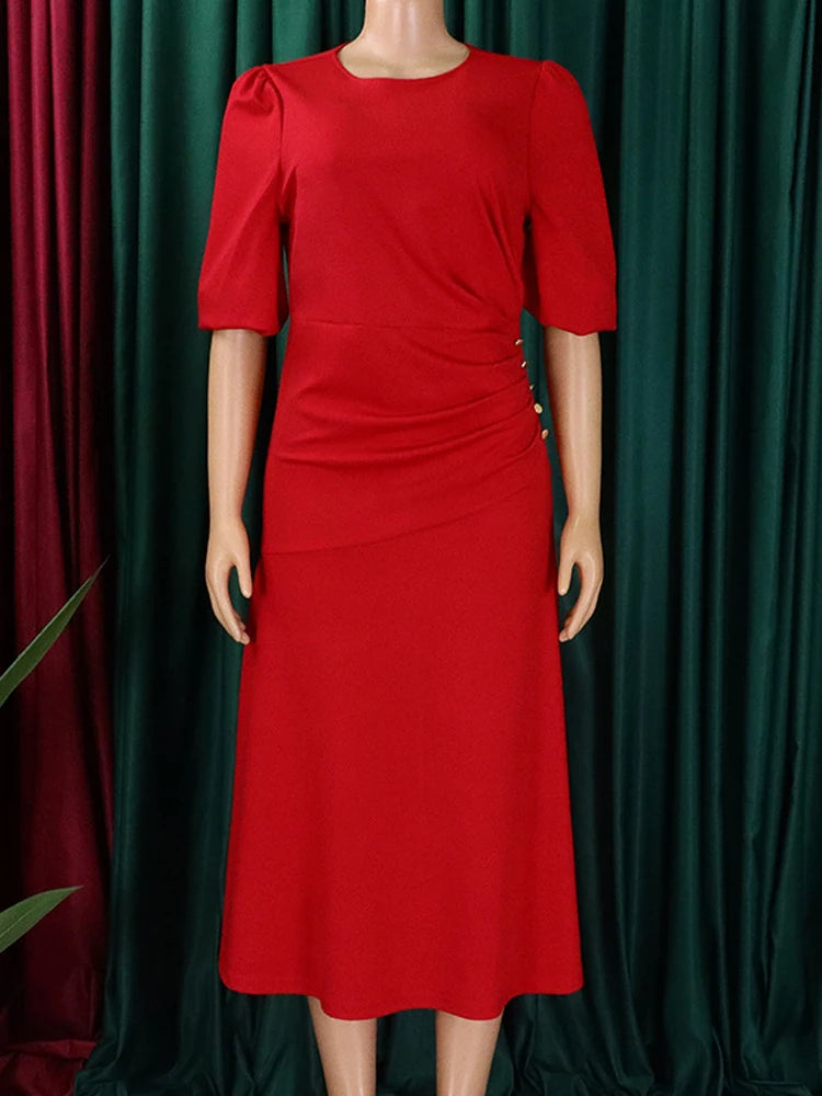 FairyShely 2025 Solid Short Sleeve Plus Size Long Dress Women O Neck Large Big Dresses Lady Summer Party Tight Curvy Dress