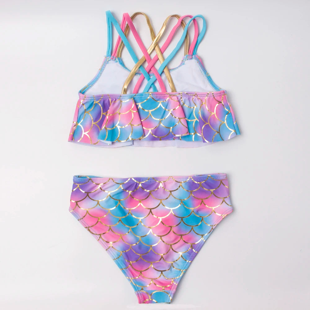 3-8 Years Shell Kids Girls Bikinis Set 2025 Children Falbala Swimwear Swimsuit Rainbow Kid Girl Biquini Infantil Bathing Suit