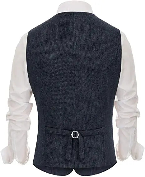 Mens Suit Vest Irregular Buttons V Neck Wool Tweed Herringbone Silm Fit For Formal Casual Daily Men's Vest Clothing 2021
