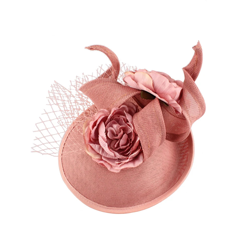 Wedding Fascinators Hot Pink Headpiece Mesh Headwear Wedding Party For Bride Hair Accessories Ladies Formal Dress Fedora Caps