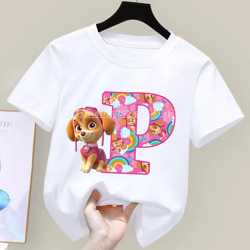 تي شيرت Paw Patrol صيفي للأولاد والبنات قمصان ماصة لطيفة برسومات كرتونية تشيس سكاي بيضاء ملابس بسيطة أساسية متعددة الاستخدامات هدية 