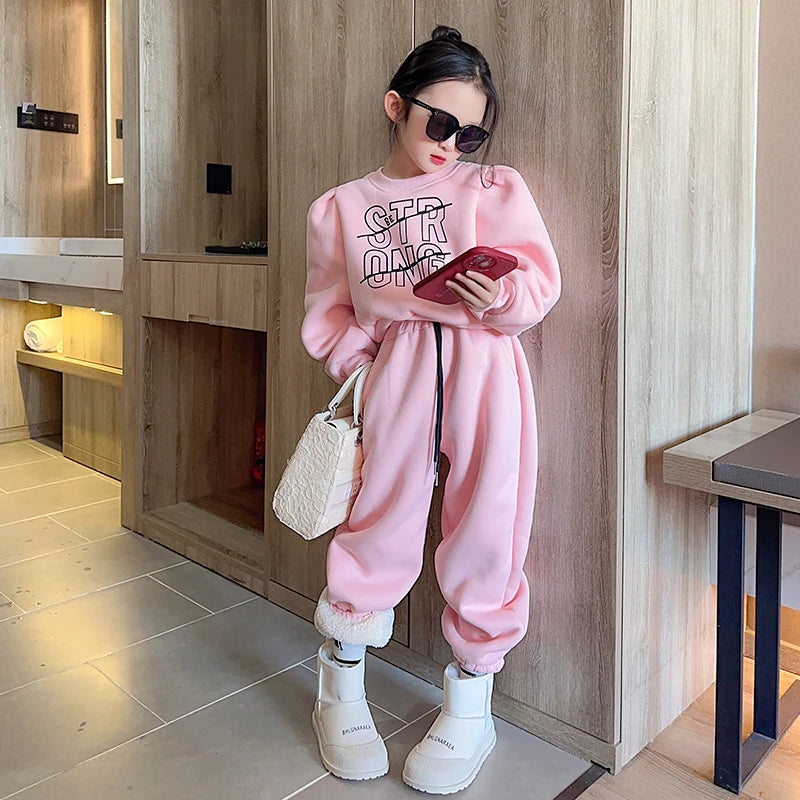 fashion Kids Fleece Girls Sweatshirt and Pants kids clothes