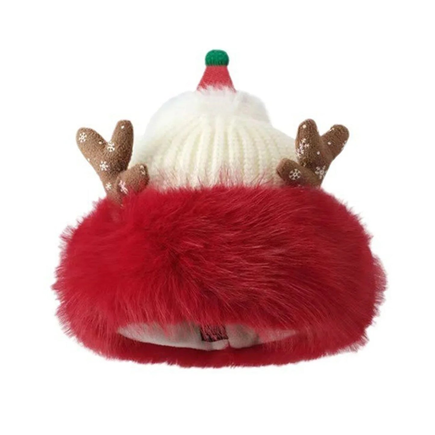 2025 New Years Xmas Party Hats Outdoor Antler Knit Hats Christmas Beanies for Adults Winter Warm Faux Fur Trim Skull Caps