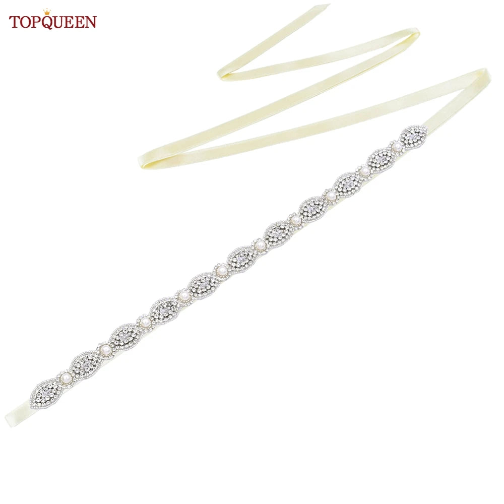 TOPQUEEN Bridal Belt Pearls Crystal Decoration Sash for Women Ladies Wedding Evening Party Dress Gown Applique Handmade  S435