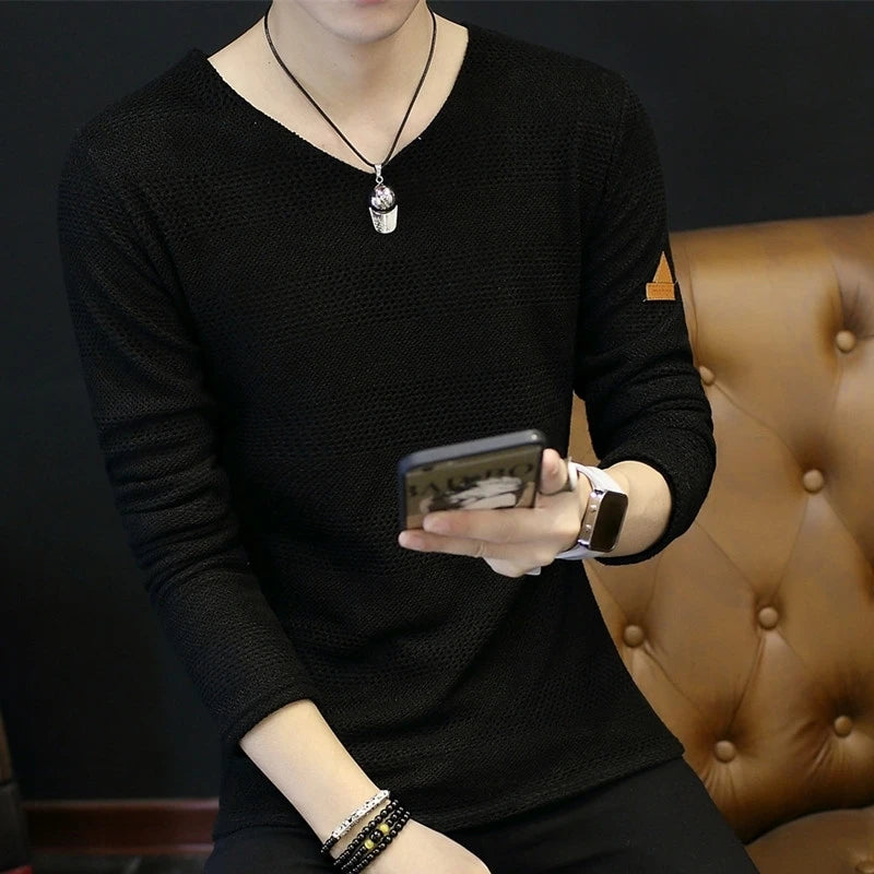 Knit Sweater Male No Hoodie Men's Clothing Red Pullovers Icon V Neck Sale Classic Street Elegant Pull Oversize Korean Fashion A