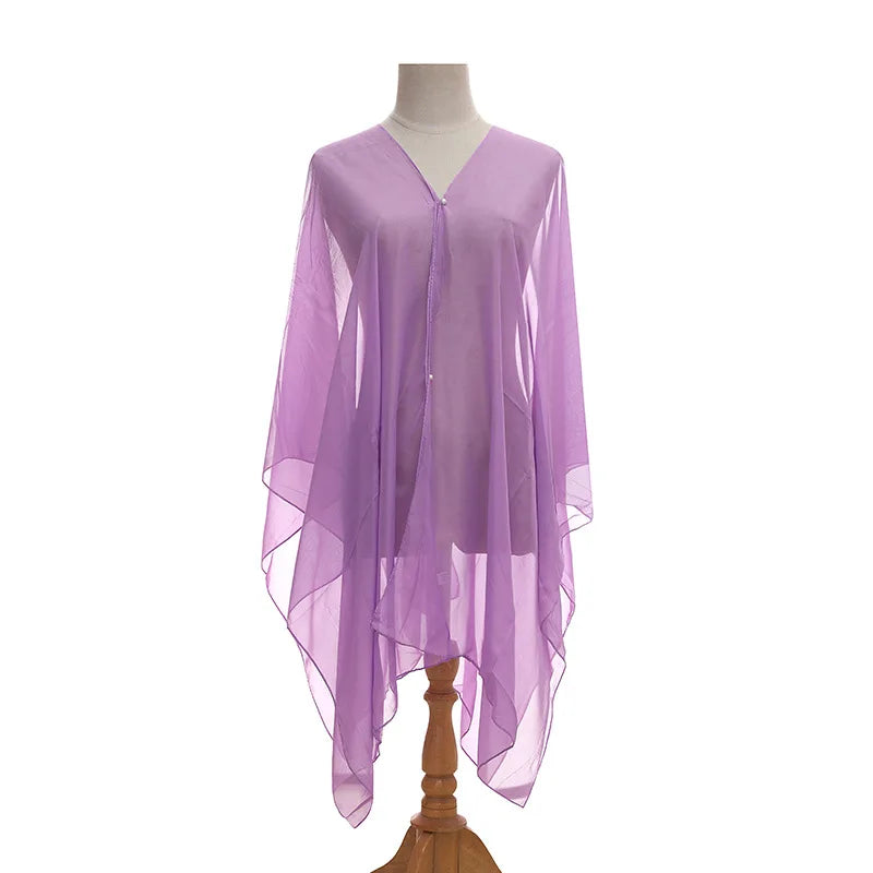 Women Sun Protection Shawl for Cycling Lady Summer Chiffon T-shirt Holiday Solid Color Scarf Bikini Blouse Breathable Beach Wrap