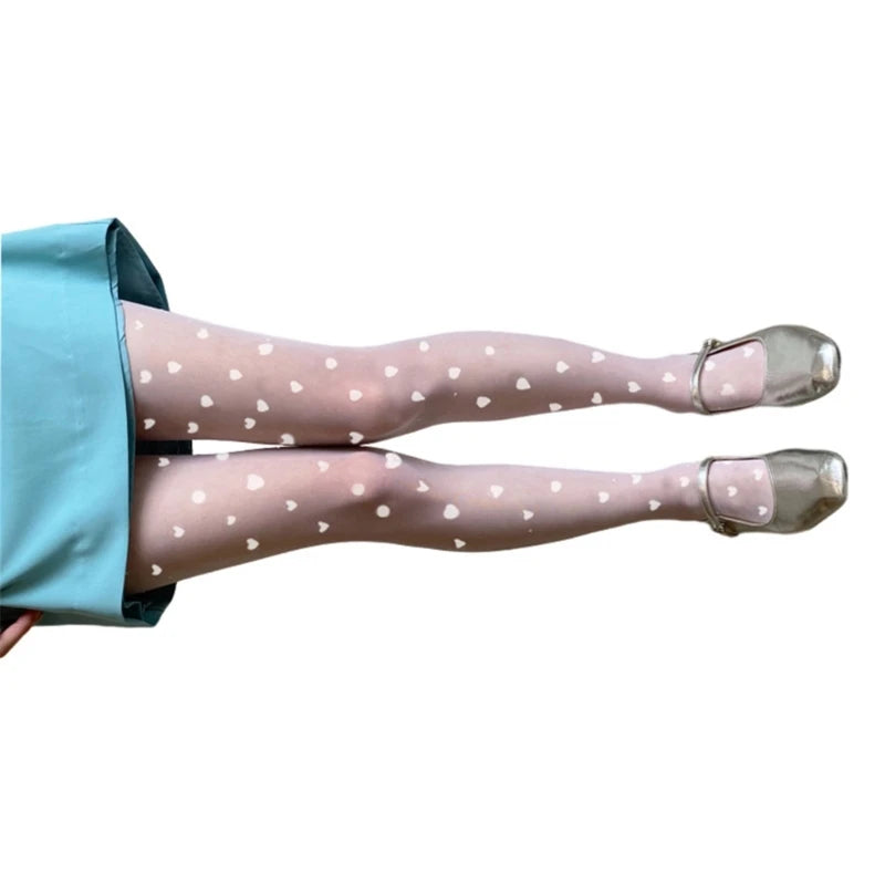 Women Valentines Silk Pantyhose Heart Flocking Patterned Sheer Leggings Tights