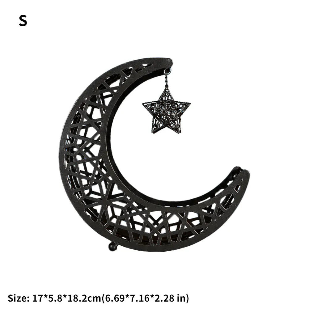 Golden Snack Tray Hollow Out Moon Star Shape Eid Mubarak Serving Platter Muslim Ramadan Nuts Plate