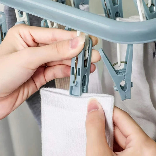 Wäscheständer mit 32 Klammern und Abtropffläche, faltbares Hängegestell für Socken, BHs, Handtücher, Unterwäsche, Mützen, Schals, Hosen, Babykleidung