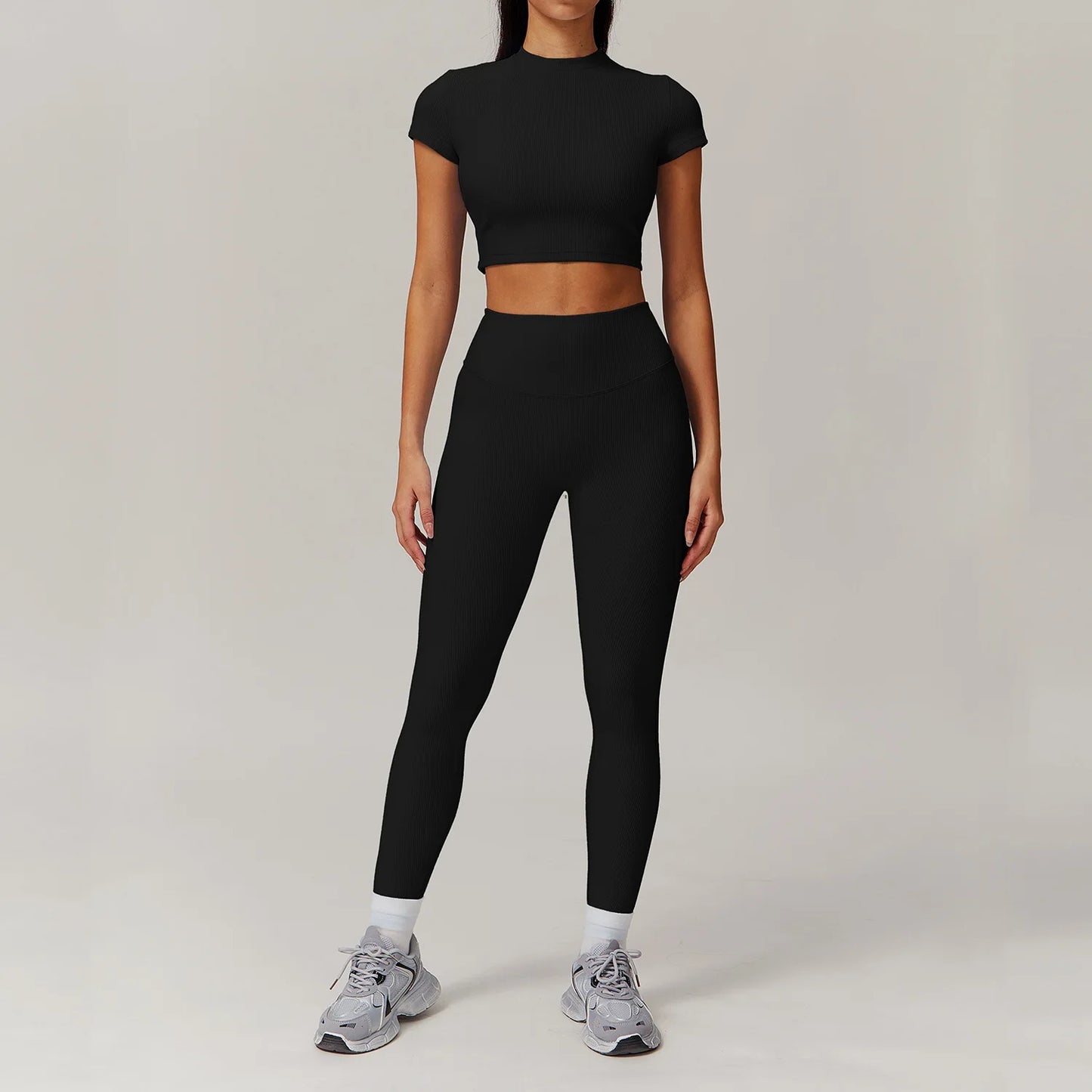 White 2PCS Women Yoga Set Workout Tracksuits Sportswear Gym Clothing Fitness Long Sleeve Jacket Waist Leggings Sports Suit
