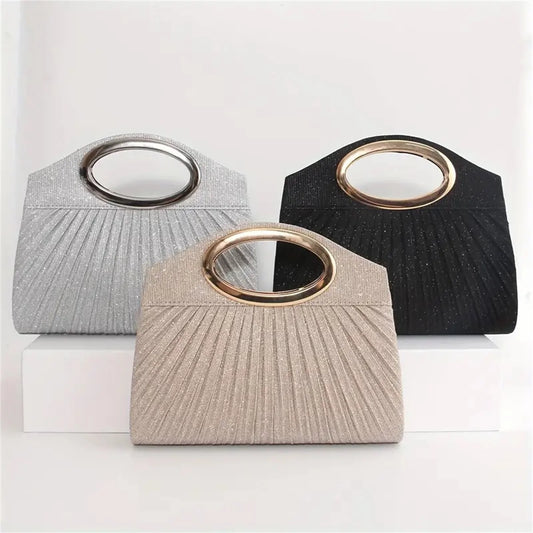 Celebrity Pleated Hand-Held Banquet Bag 2025 Fashion Ladies Romantic Wedding Evening Bag Dress Bag Shoulder Crossbody Dinner Bag