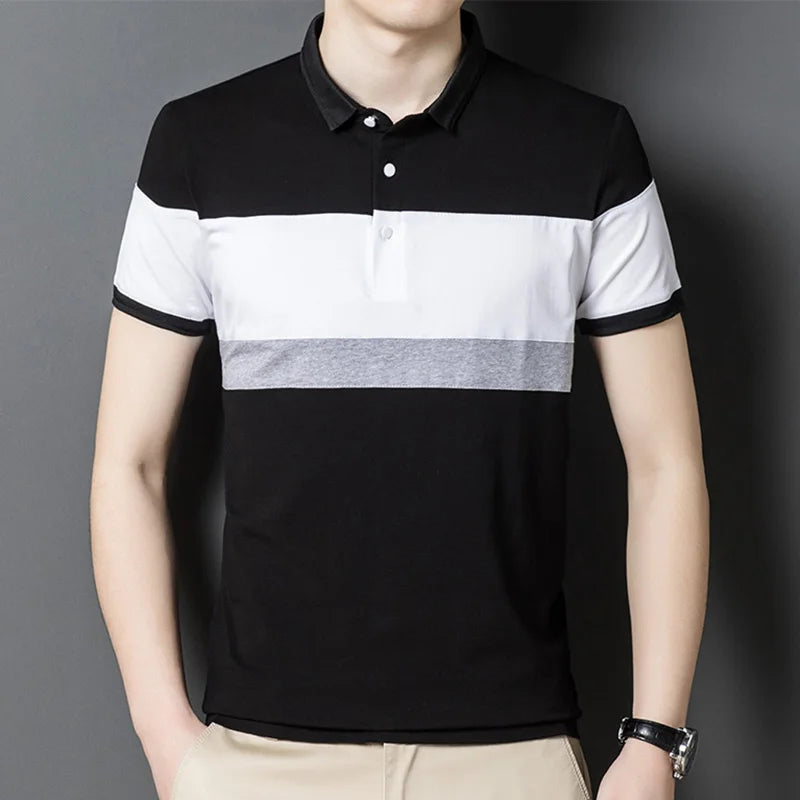 Fashion Lapel Button Spliced Loose Business Polo Shirts Men's Clothing 2024 Summer New Oversized Casual Pullovers Korean T-Shirt