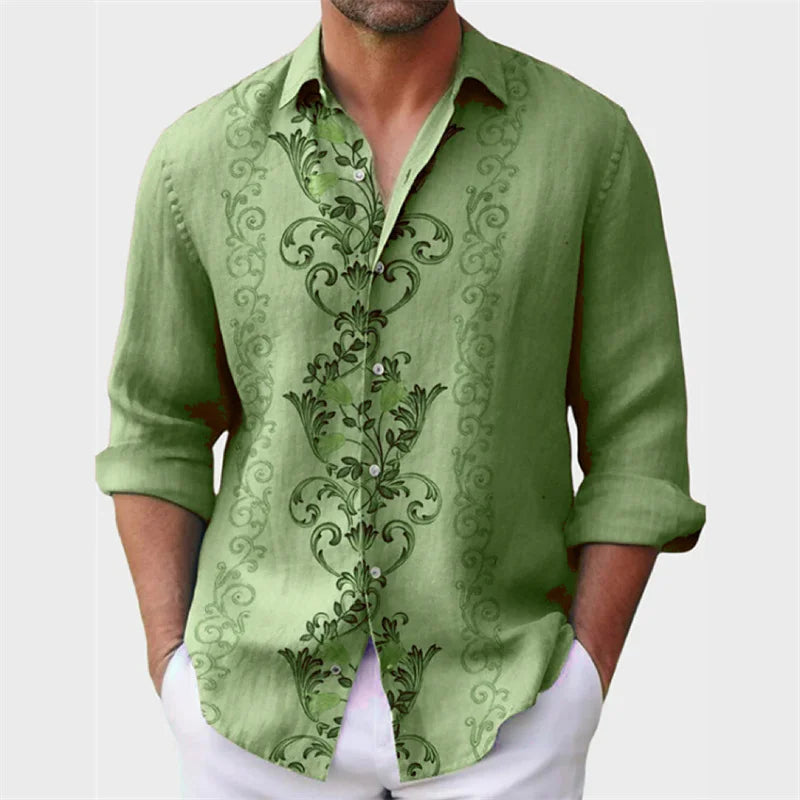 6 -color men's shirt printed  button long -sleeved clothing shirt mon