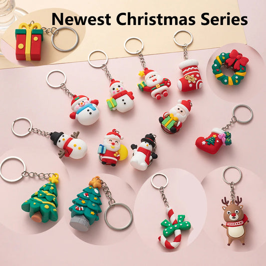 Christmas Keychain Cartoon Cute Doll Pendant Santa Claus Snowman Tree Keyring for Men Women Party Decoration Souvenir