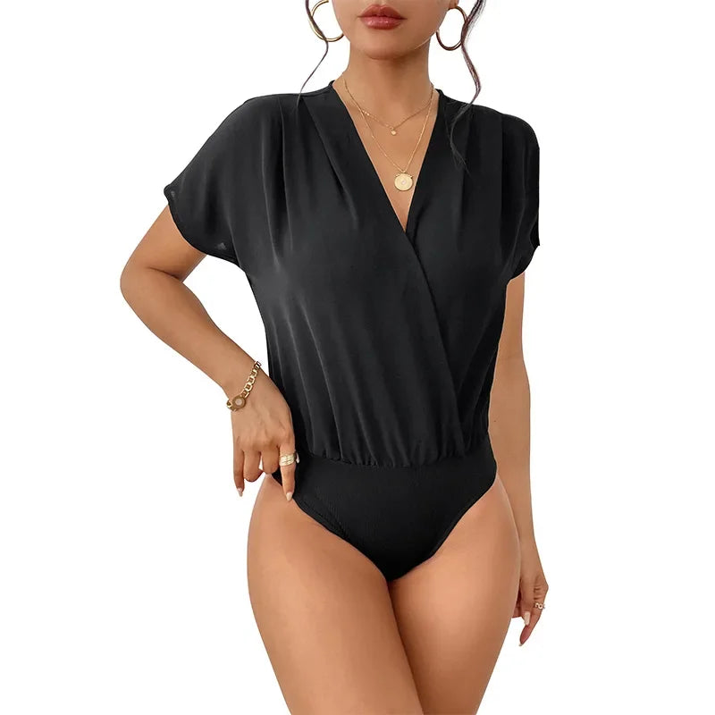 Woman Body Suits Women Loose V Neck Bodysuit for Jumpsuit Women 2025 Black Office Overalls Clothes E5650