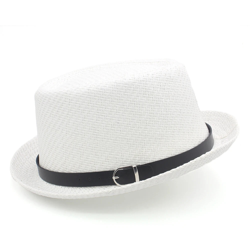Men Women Straw Pork Pie Hats Summer Sunhat Boater Caps Sailor Sombrero Beach Fedora Trilby Outdoor Travel US Size 7 1/4 UK L