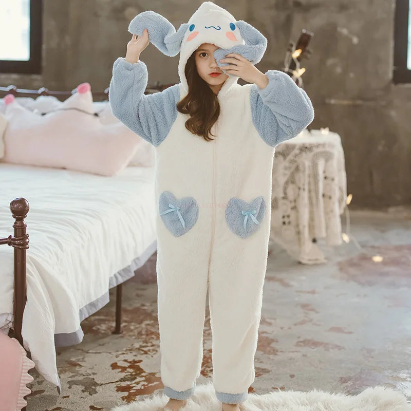 Sanrioed Plüsch Anime Cinnamoroll Winter Flanell Kinder Strampler Mädchen Jungen Kleinkind Overall Säuglingskleidung Pyjamas Kid Overalls Geschenk 