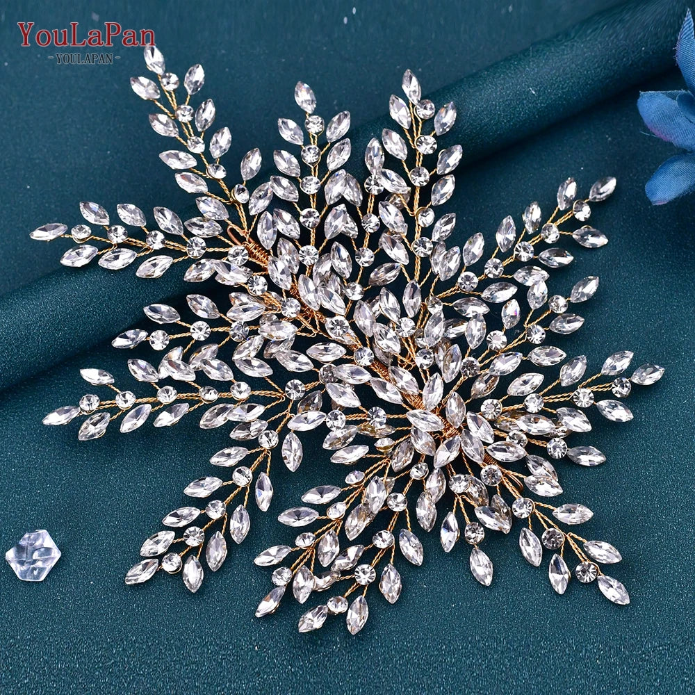 YouLaPan Crystal Bridal Headpiece Alloy Leaf Headband for Brides Wedding Hair Accessories Princess Tiara Pageant Headdress HP272