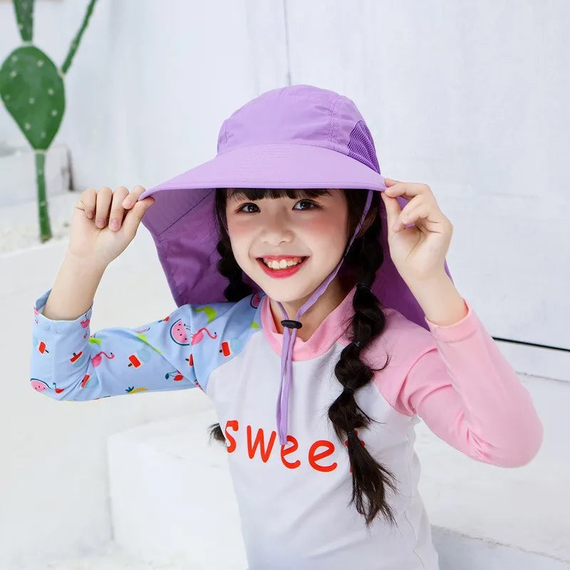Ready to Ship Kids Sun Hat UV Protection Sunhat 5 Colors Adjustable Water Flap Baby Girl Summer Hats UPF 50+ Beach Hat
