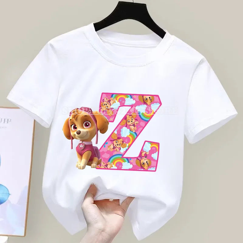 تي شيرت Paw Patrol صيفي للأولاد والبنات قمصان ماصة لطيفة برسومات كرتونية تشيس سكاي بيضاء ملابس بسيطة أساسية متعددة الاستخدامات هدية 
