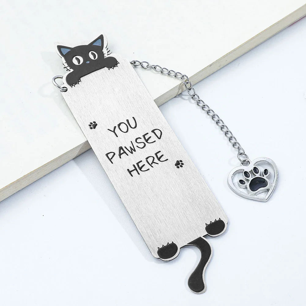 Cute Kitten Bookmark: "You Stop Here" - Stainless Steel Pendant - Perfect Gift for Cat Enthusiasts and Book Enthusiasts