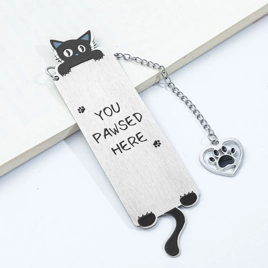 Cute Kitten Bookmark: "You Stop Here" - Stainless Steel Pendant - Perfect Gift for Cat Enthusiasts and Book Enthusiasts