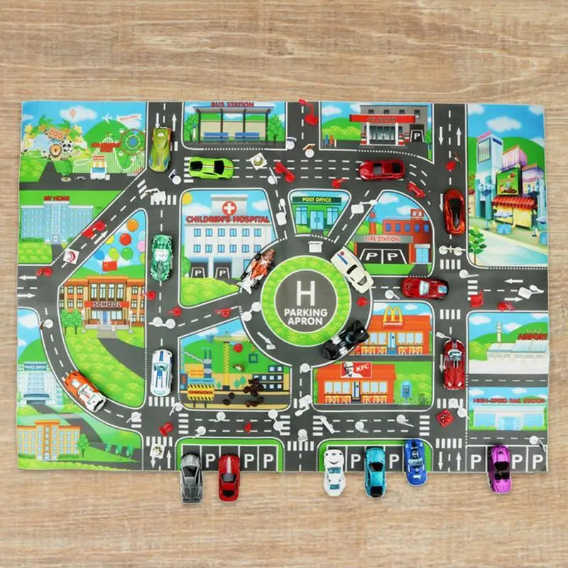 Kids Road Map Waterproof Traffic Play Mat Parking Map Road Traffic Play Rug Educational Toy Road Carpet Playmat Kids Toys Games