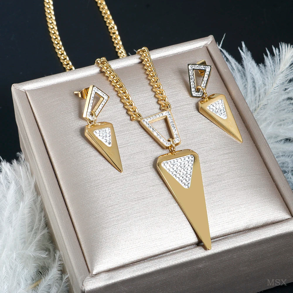 Fashion Earrings Necklace Set Geometric Pendant Charm Choker Banquet Wedding Luxury High Quality Jewelry Accessories for Women