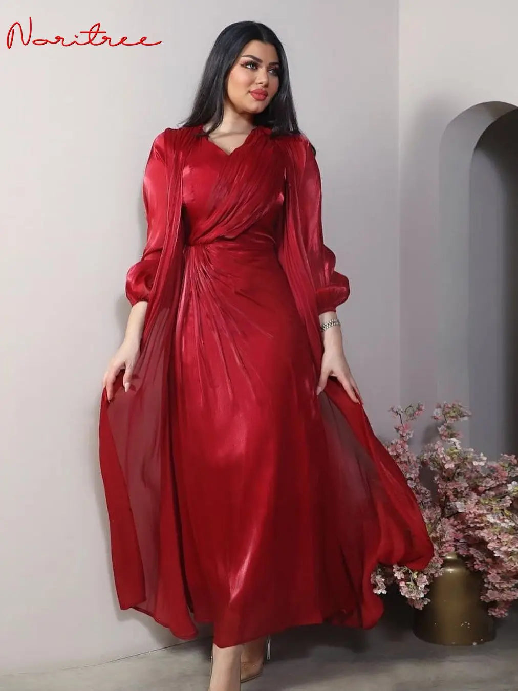 2 Pieces Shiny Djellaba Muslim Dress Sets Muslim Suits Elegant Long Islamic Women Modest Wear Clothing Sunscreen Sets WY1502