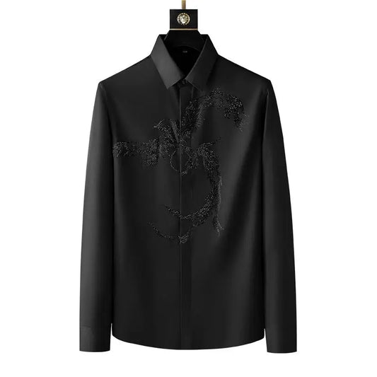 Spring Autumn Fashion POLO Collar Long Sleeve Printing Men's Clothing Business Casual Style Shirts - mon